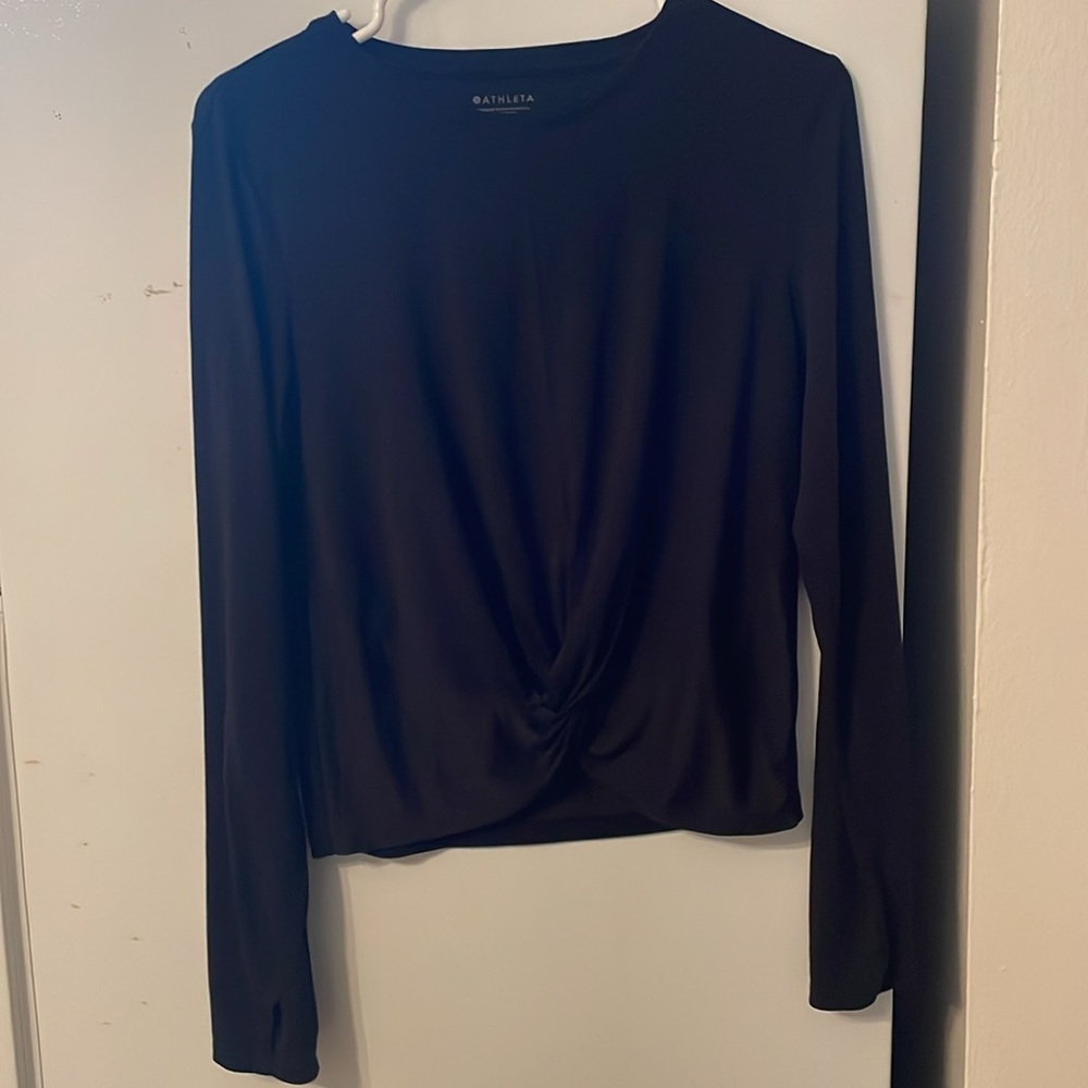 Athleta Women’s Size Medium Black Lightweight Long Sleeve Bunch Front Top
